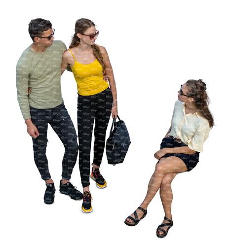 Cut Out Woman Sitting And Talking To Two People Standing Beside Her