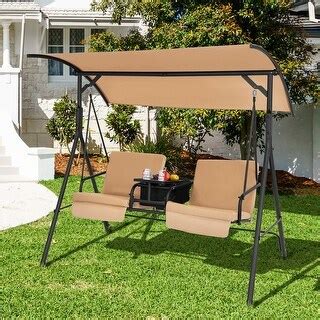 2-Person Canopy Porch Swing Padded Chair Cooler Bag Rotatable Tray ...