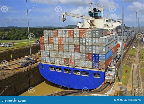 Cargo Ship In Panama Canal Locks Editorial Photography Image Of