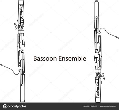 Black Line Drawing Outline Bassoon Ensemble Musical Instrument Contour