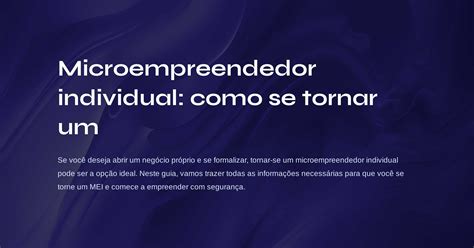 Microempreendedor Individual Como Se Tornar Um