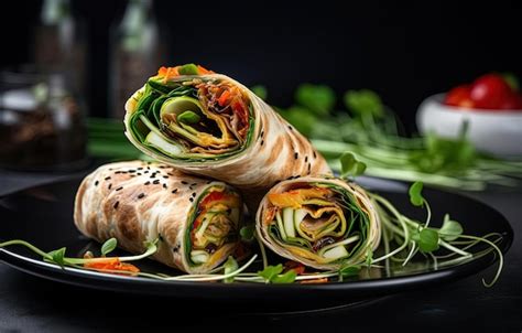 Premium Photo Vegetarian Wraps With Vegetables On Plate In The Style Of Light Brown