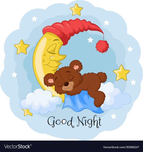 Cartoon Teddy Bear Sleep On Moon Royalty Free Vector Image