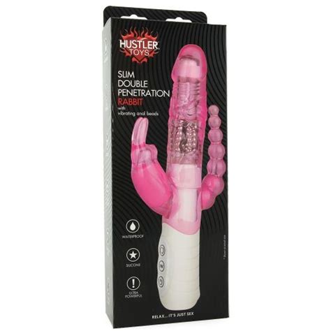 Hustler Toys Slim Double Penetration Rabbit With Vibrating Anal Beads Pink Sex Toys And Adult