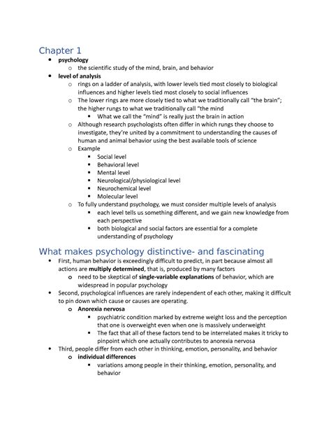 Psych Ch 1 3 Notes Chapter 1 Psychology O The Scientific Study Of The