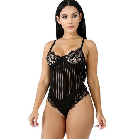 Buy Sexy Body Fitness Black White Lace Bodysuit Rompers Women Jumpsuit