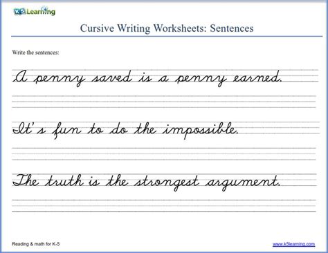 Writing Cursive Sentences Worksheets Free And Printable K5 Learning In 2020 Writing