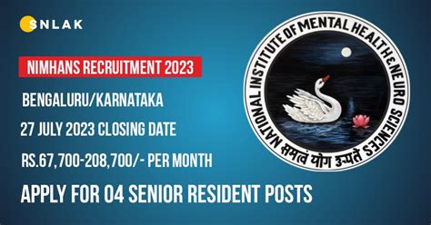 Nimhans Recruitment Apply For Senior Resident Posts Free