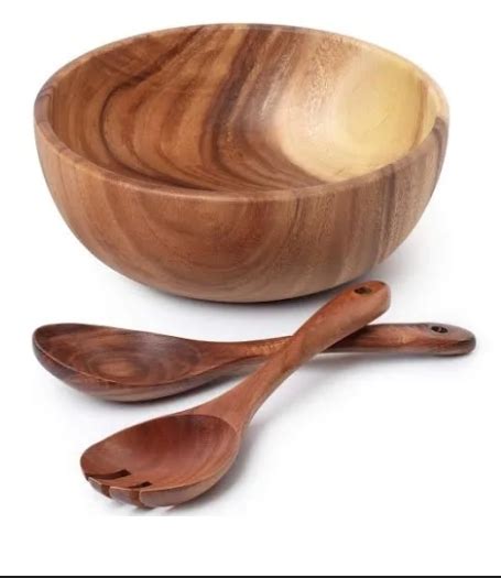 Acacia Wooden Salad Bowl With Server Size 12 W 7 H Feature