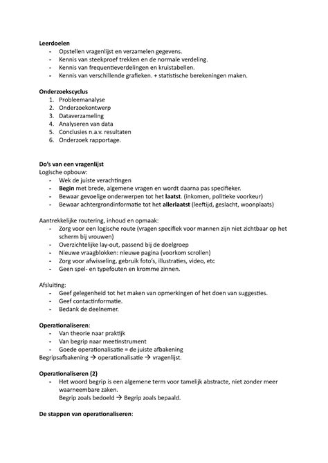 Kwantitafief Onderzoek Samenvatting Leerdoelen Opstellen