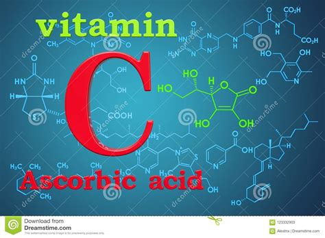 Vitamin C Ascorbic Acid Chemical Formula Molecular Structure Stock