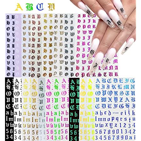 Amazon Sheets Old English Nail Sticker Holographic Letter Nail