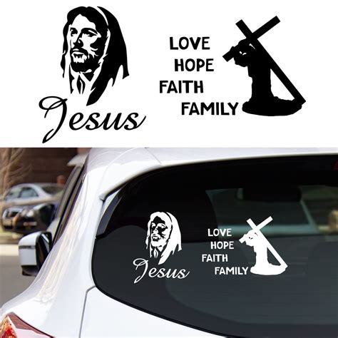 Buy 2 Pieces Jesus Car Sticker Jesus Stickers Decals Religious Car Window Decals Jesus Cross ...