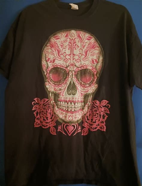 Skull Pink Roses Sugar Skull Day Of The Dead Dia De Los Muertos T Shirt