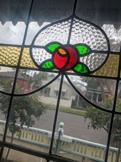 Federation Stained Glass Window With Rose Motif In 2023 Stained Glass