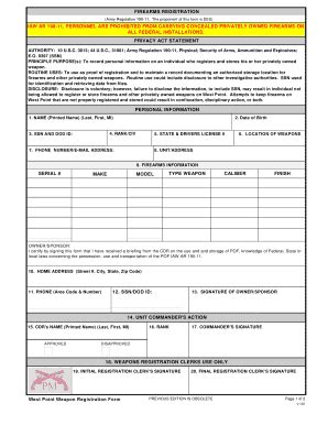 Fillable Online Control Of Privately Owned Firearms Us Army Garrisons