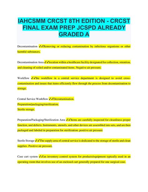 Iahcsmm Crcst Th Edition Crcst Final Exam Prep Jcspd Already Graded