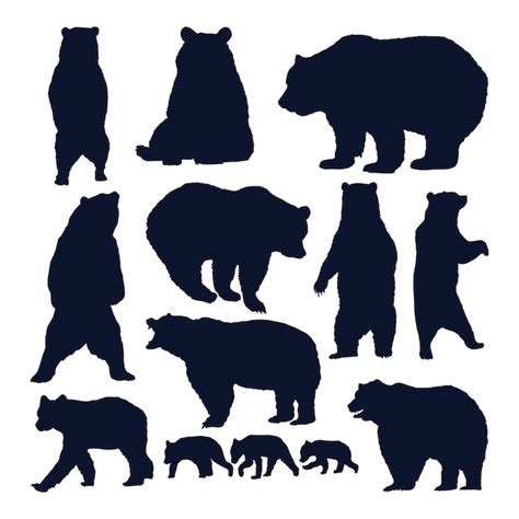 Premium Vector Set Of Bear Cartoon Character Silhouette