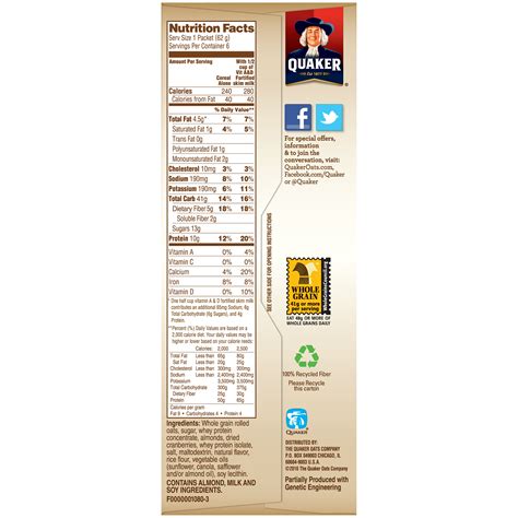 Quaker Oatmeal Nutrition Facts 1 2 Cup Besto Blog