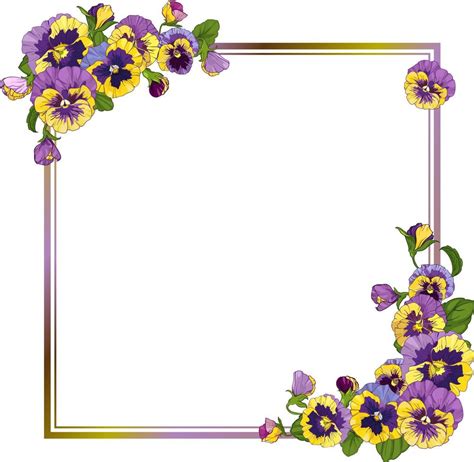 Square Frame With Pansy Flowers Card With Colorful Pansy Flowers