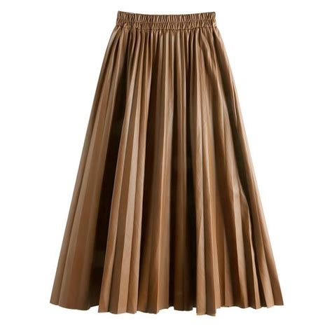 Jupe Jupes Longues Pliss Es En Faux Cuir Pu Pour Femme Taille Haute