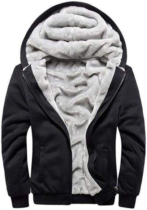 Mens Fleece Lined Hoodies Zip Up Hooded Sweatshirt Warm Thick Fluffy Sherpa Jacket Coat Plus