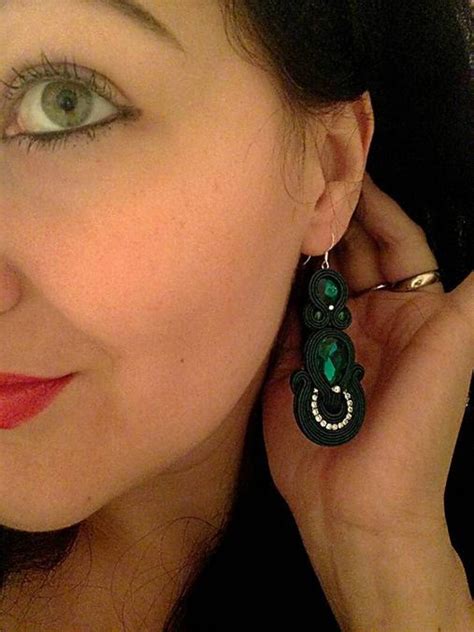 Dark Green Elegant Soutache Earring Etsy