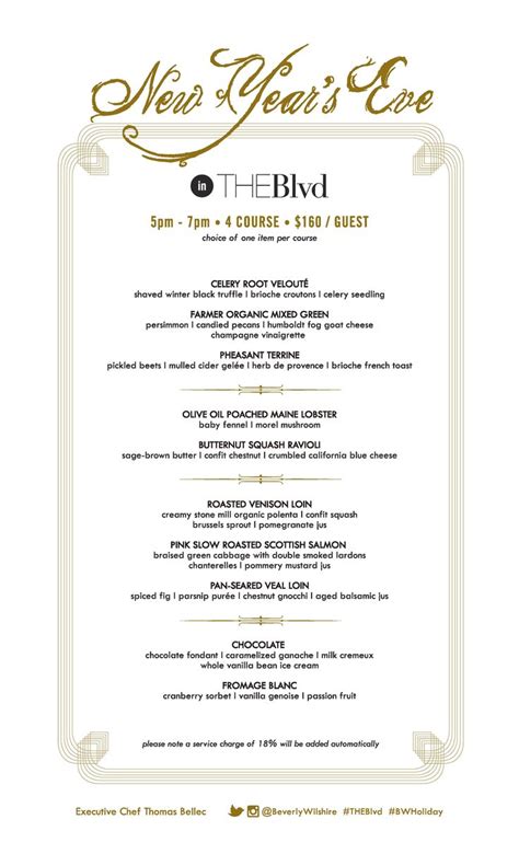 A Unique 4 Course Menu Will Be Offered In Pre Celebration Of New Years