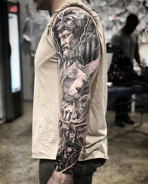 Interesting Zeus Sleeve Tattoos