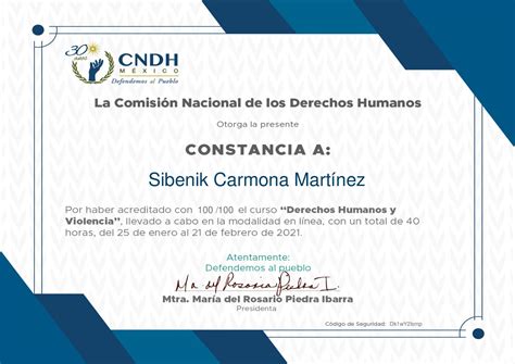 Cdhv Constancia Curso Derechos Humanos Y Violencia Calameo