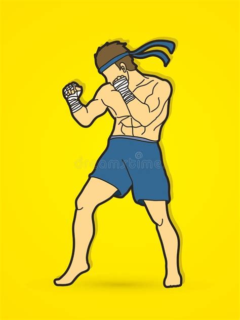 Muay Thai Thai Boxing Standing Action Graphic Vector Stock Vector