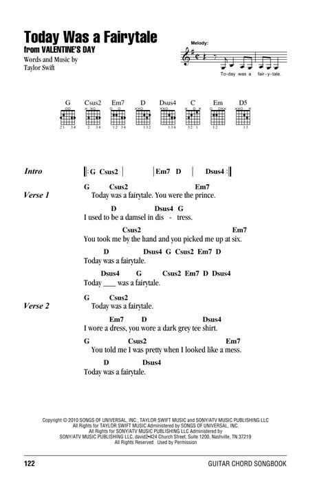 Today Was A Fairytale Sheet Music Taylor Swift Guitar Chords Lyrics