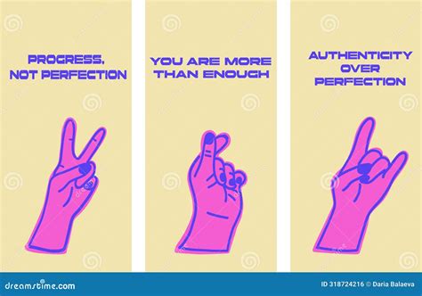 Finger Signs Hands Flat Design Set Cards Good Is Enough Motivation