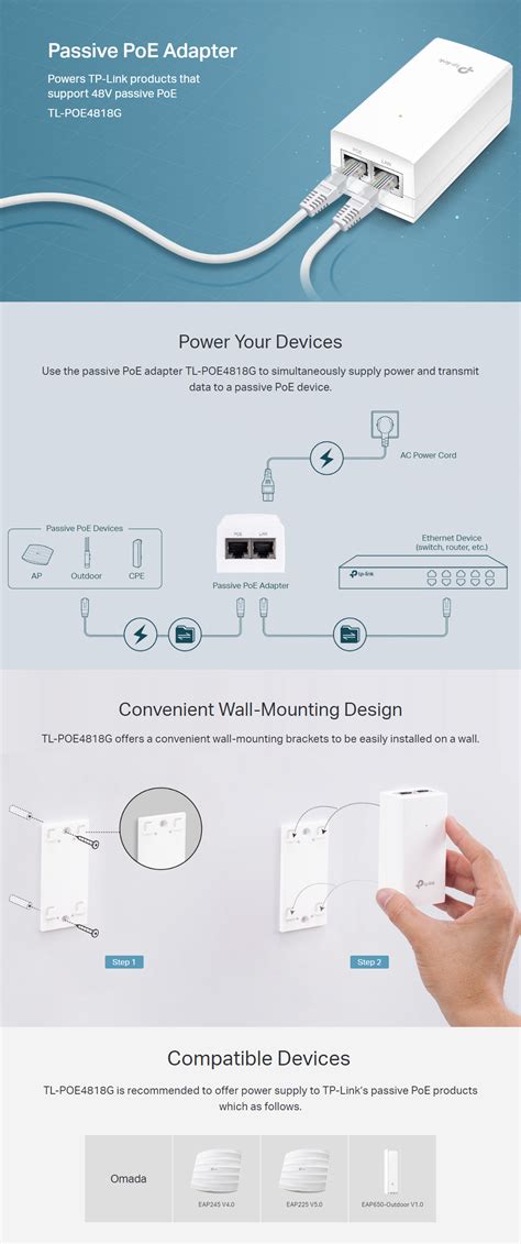 TP Link 48V 18W Passive PoE Adapter POE4818G Umart Au