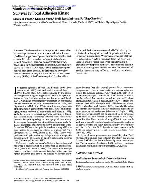 Pdf Control Of Adhesion Dependent Cell Survival By Focal Adhesion Dokumen Tips