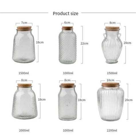 Capacity 1000 Ml Glass Jar With Cork Lid In Six Diffrence Design For Dry Fruits Storage At Rs