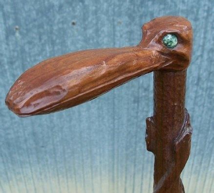 Folk Art Carved Walnut Walking Cane Albatross Beak Two Climbing