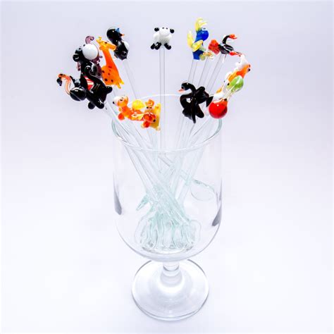 Set Of Unique Glass Drinks Stirrers Cocktail Swizzle Sticks Hand