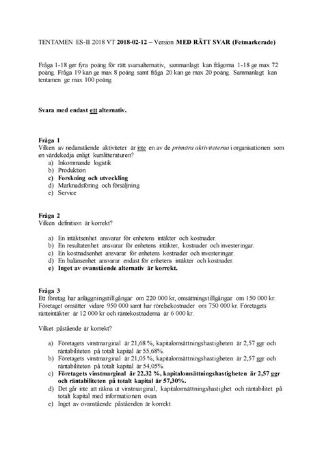 Tenta 12 Februari 2018 frågor och svar TENTAMEN ES II 2018 VT 2018