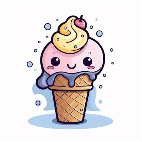 Premium Photo Cartoon Ice Cream Cone With A Cherry On Top Generative Ai