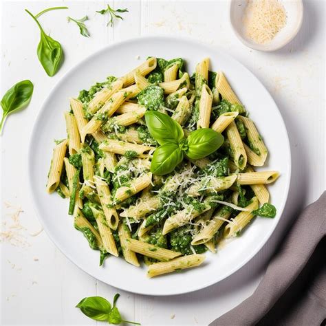 Premium Photo Penne With Spinach And Parmesan On A Plate