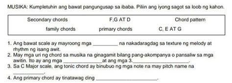 MUSIKA Kumpletuhin Ang Bawat Pangungusap Sa Ibaba Piliin Ang Iyong