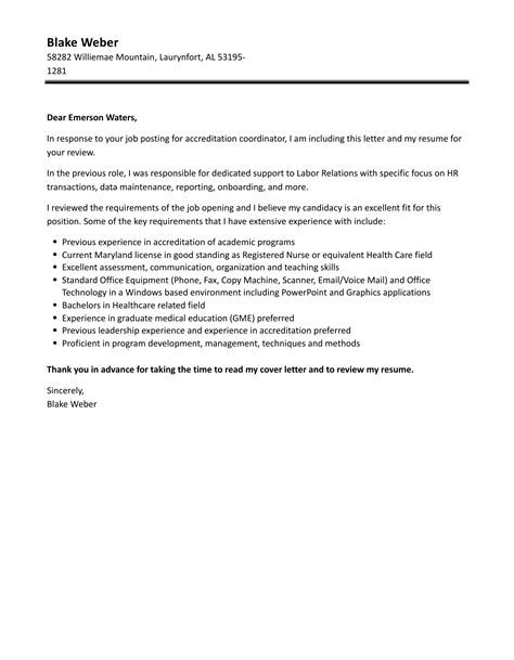 Accreditation Coordinator Cover Letter Velvet Jobs