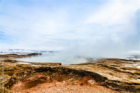 Steaming Hot Spring At Geysir Hot Spring Area In Iceland Stock Photo Adobe Stock