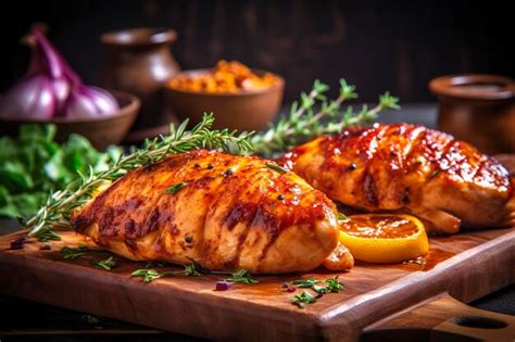 Premium Ai Image Closeup Of Tasty Roast Chicken Breast Served On