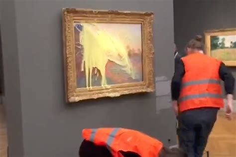 German Climate Activists Toss Mashed Potatoes At M Monet Painting