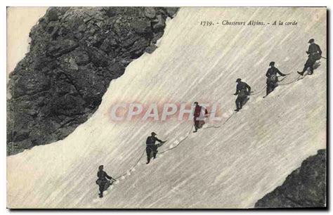 Carte Postale Ancienne Militaria Chasseurs Alpins A La Corde Alpinisme