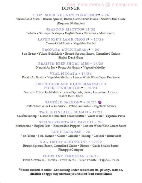 Menu at Lavender Bistro cafe, Tryon