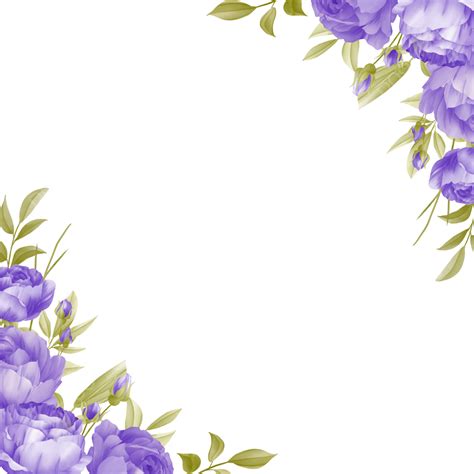 Borda De Flores Com Flores Roxas E Lindas Folhas Em Aquarela Png