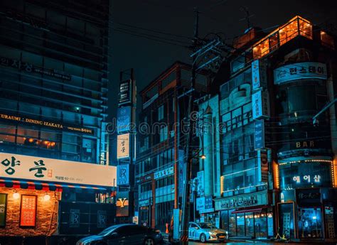 Seoul Night Street With Neon Lights Editorial Photo Image Of